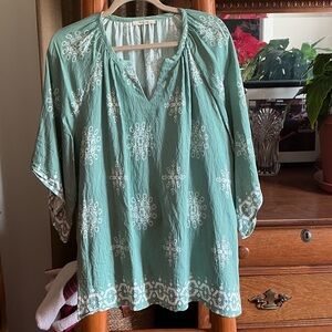 Perfect Shade Summer Green Women's Top with Embedded Floral Design XL